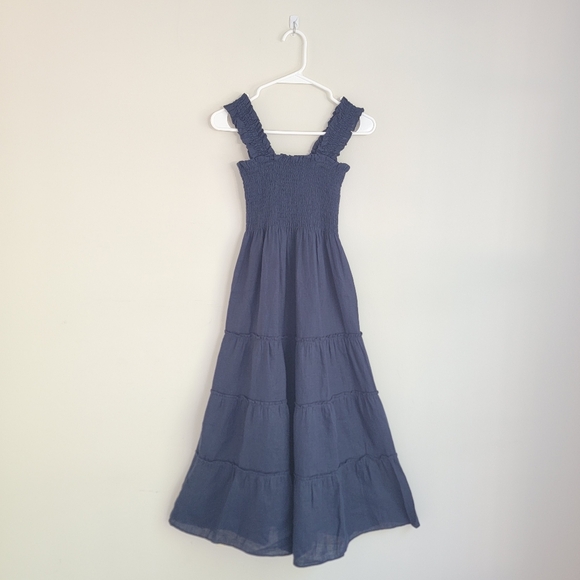 NWT Quince 100% European Linen Smocked Midi Dress, Deep Navy, XS - Picture 2 of 11
